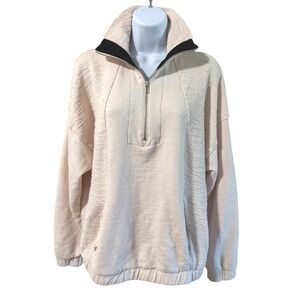 Glyder‎ Textured Quarter Zip Womens Pullover Sweatshirt Comfy Casual Neutral Sm